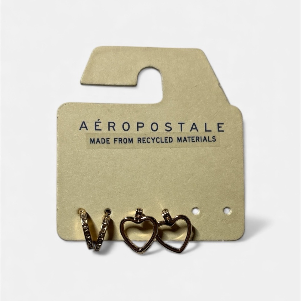 Aeropostale Gold Heart and V Earrings Set